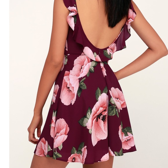 Purple Floral Print Backless Skater Dress! - Picture 3 of 7